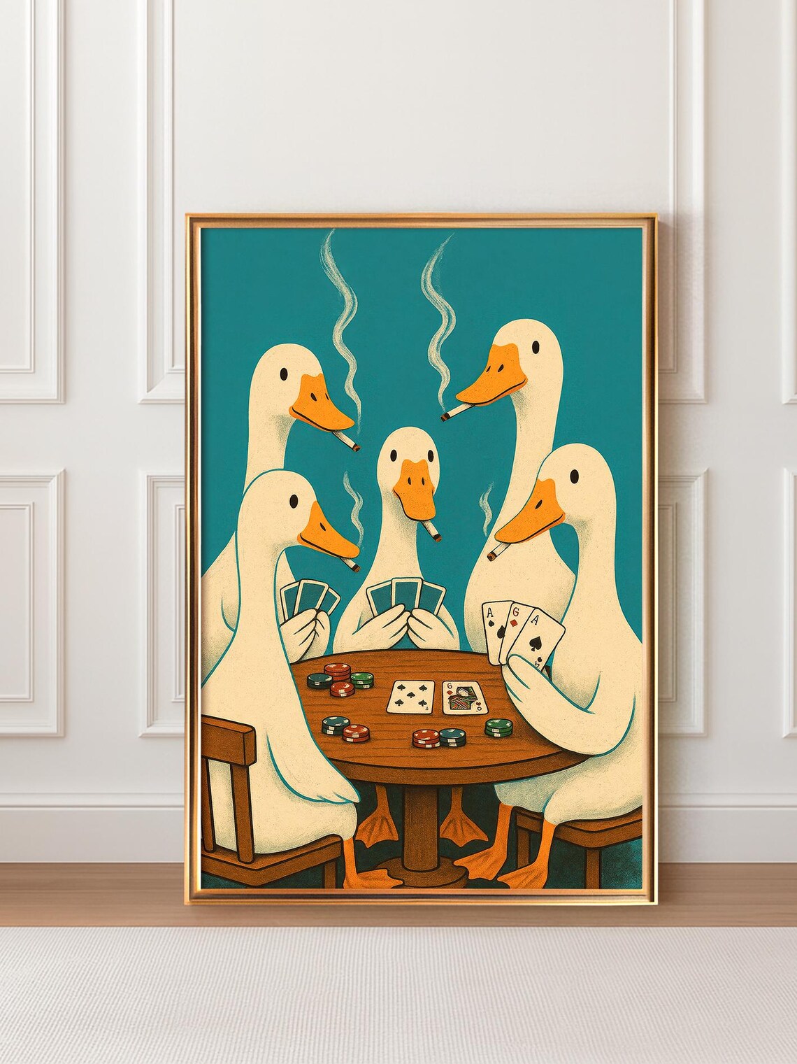Funny Ducks Playing Poker Retro Casino Poster