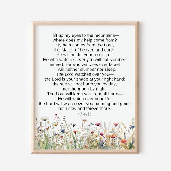 Psalm 121 I Lift My Eyes To The Mountains Scripture Wildflower Poster