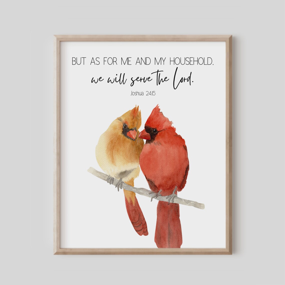 We Will Serve The Lord Cardinal Pair Watercolor Joshua 24 5 Scripture Print