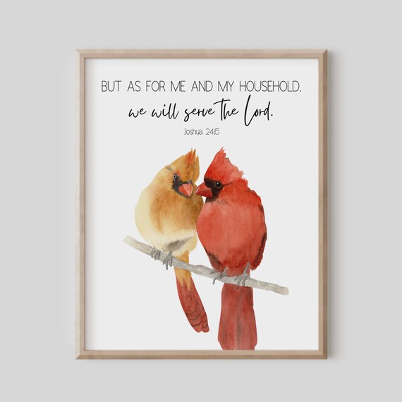 Joshua 2415 But As For Me And My Household We Will Serve The Lord Bible Verse Wall Art Christian Gift Scripture Print Watercolor Birds