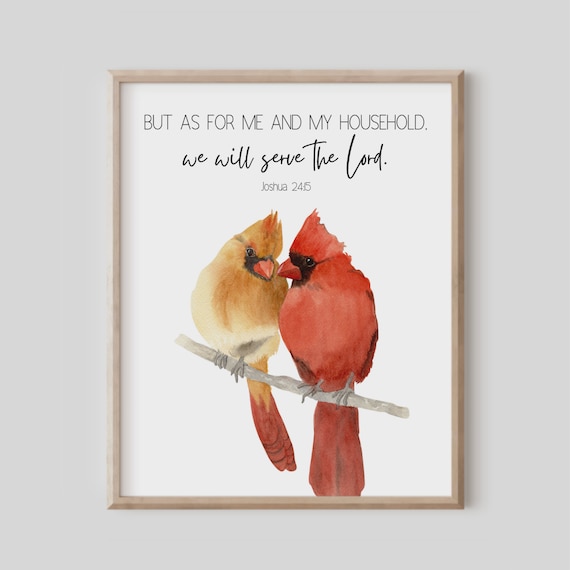 We Will Serve The Lord Cardinal Pair Watercolor Joshua 24 5 Scripture Print