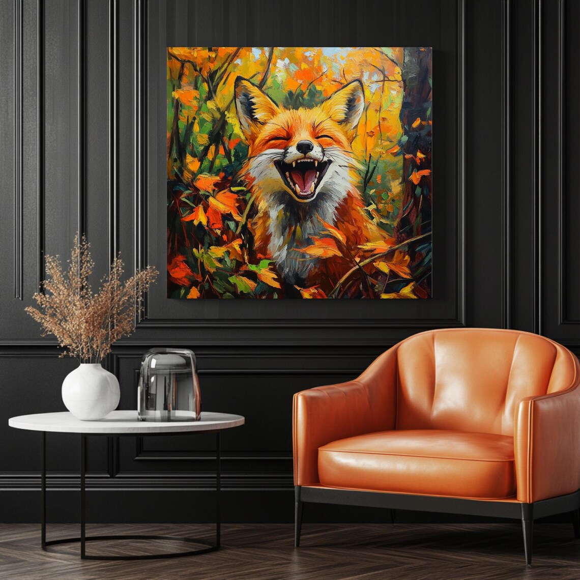 Happy Fox Whimsical Art, Living Room Decor - Image 3