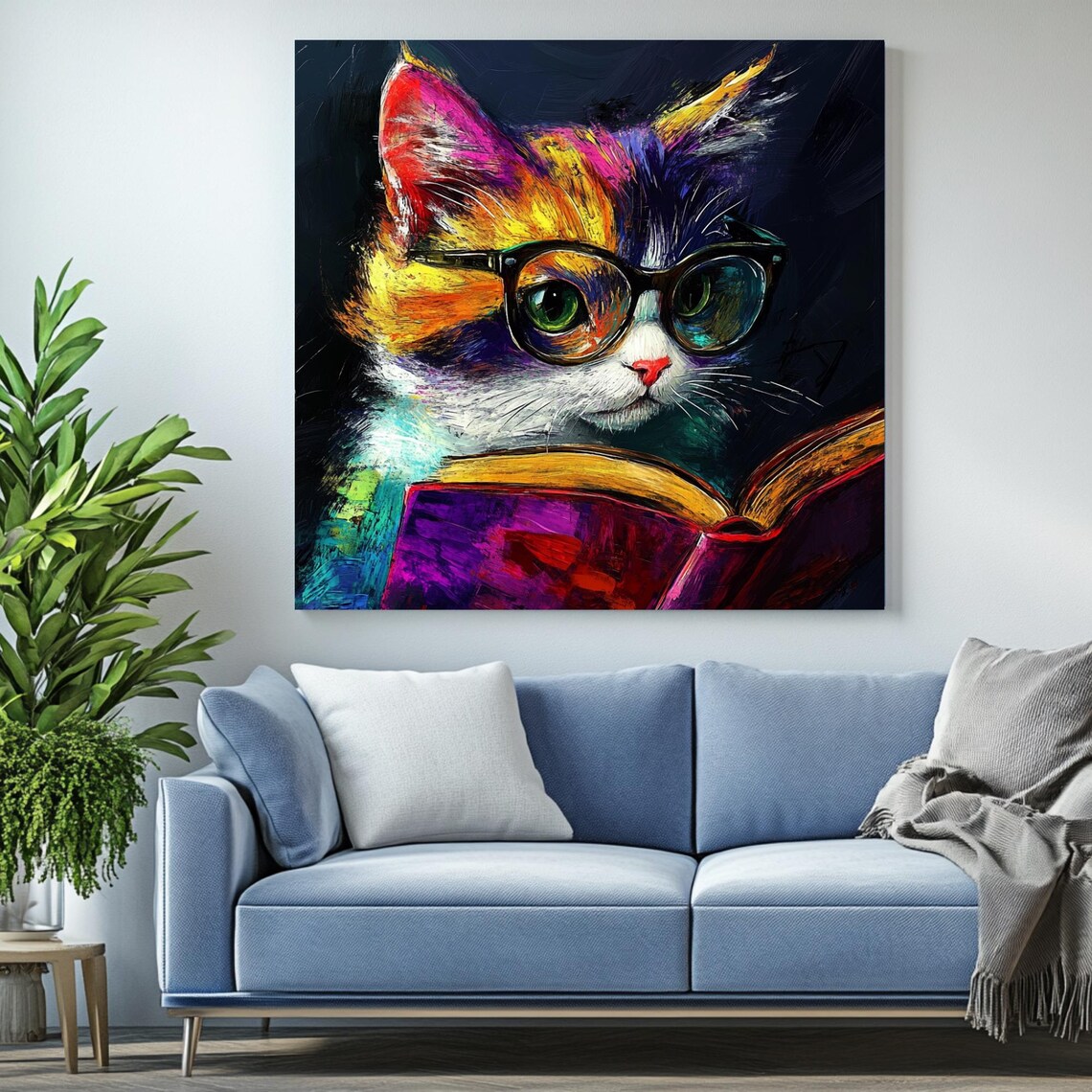 Cat Wearing Glasses, Reading Book Art Print - Image 2
