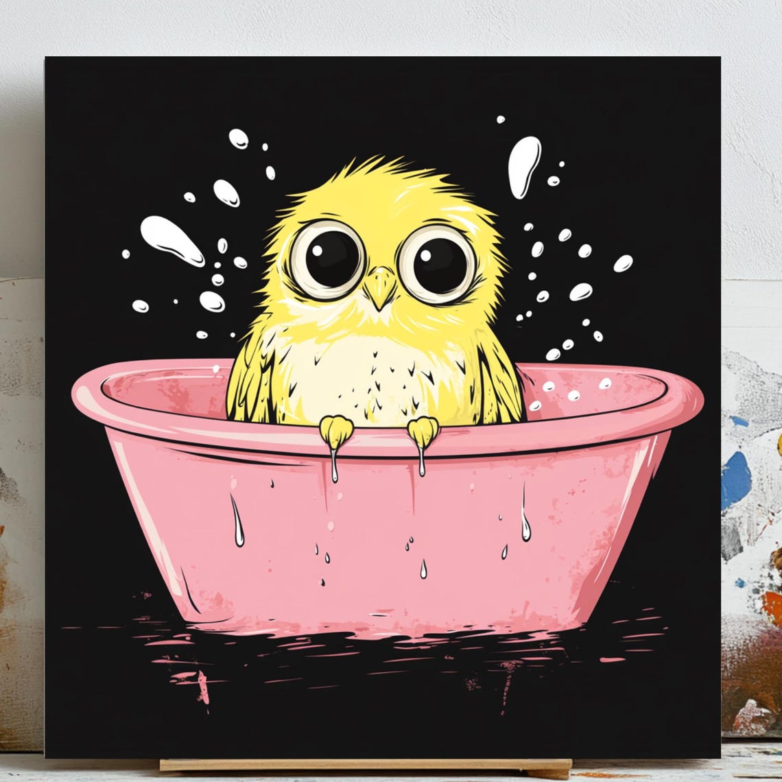 Yellow Chick Bathroom Decor, Funny Animal Art Print