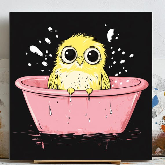 Yellow Chick Bathroom Decor, Funny Animal Art Print