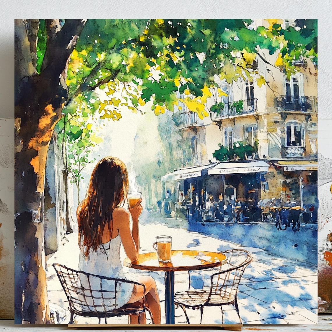 Woman Drinking Coffee, Vintage Paris Cafe Art Print