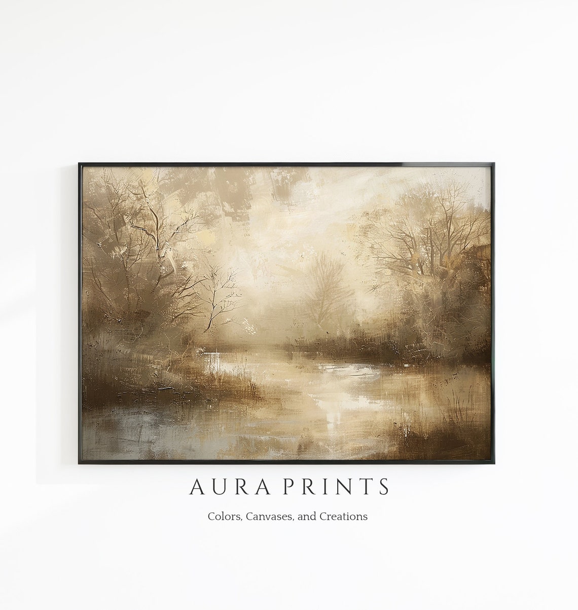 Serene Misty Sepia Riverside Trees Vintage Rustic Landscape Poster