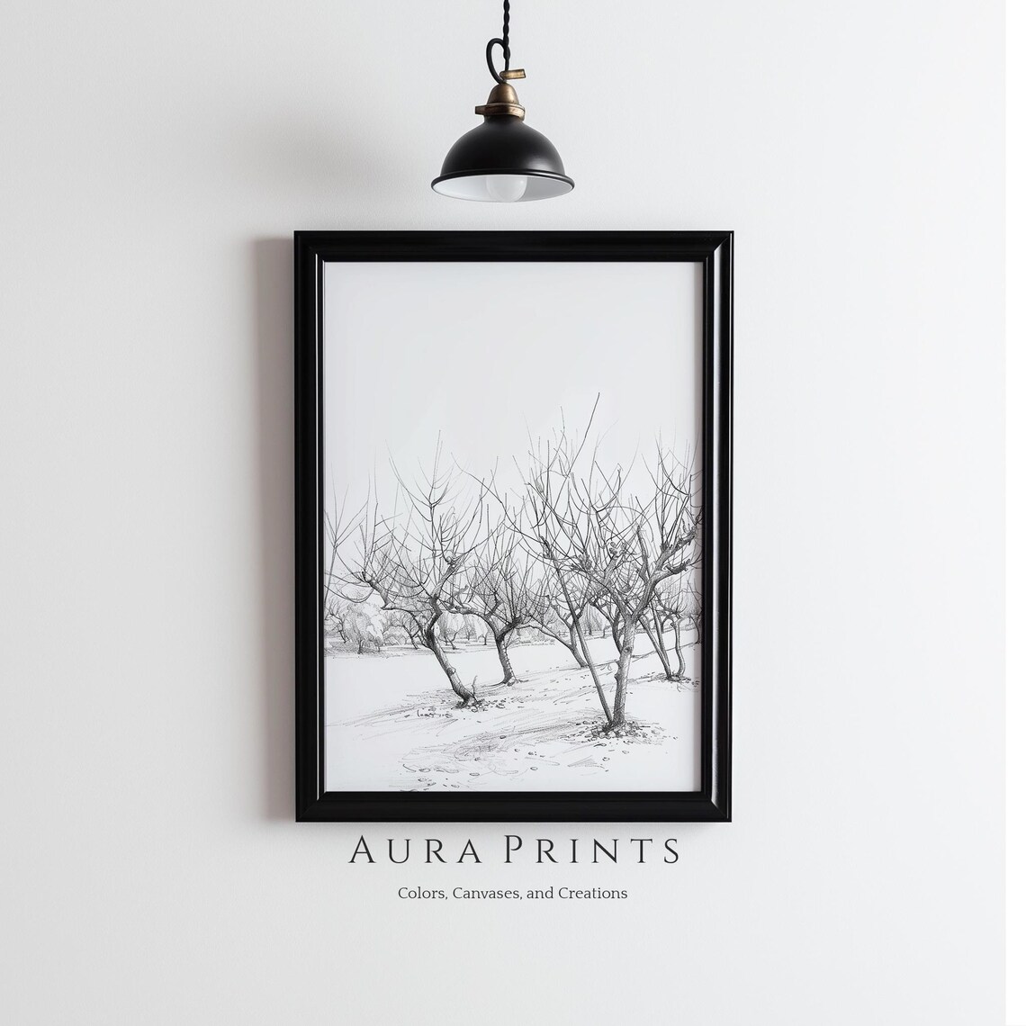 Bare Winter Trees Pencil Sketch Minimalist Field Drawing Art Poster