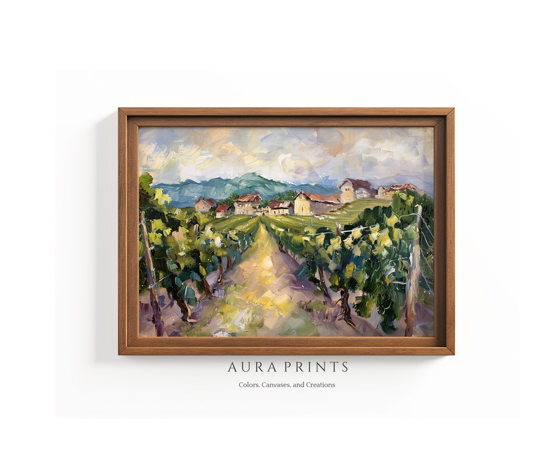 Sunlit Vineyard Hillside Village Impressionist Wine Country Poster