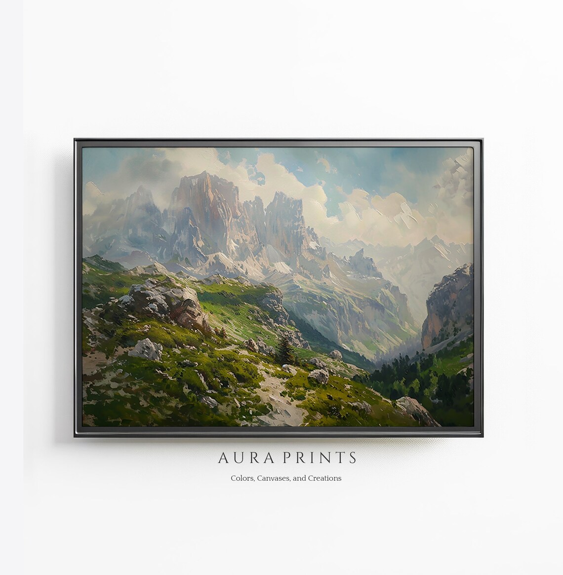 Rocky Mountain Peaks Oil Painting Rugged Alpine Landscape Poster