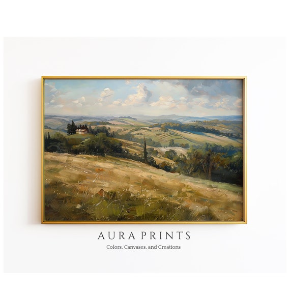 Sunlit Valley Oil Painting Vintage Art Neutral Home Decor Gift Soft Tone Muted Colour Rustic 1092