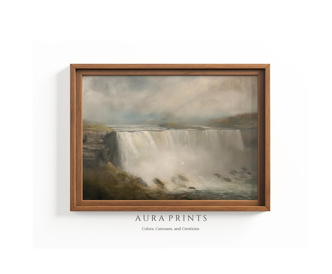 Niagara Falls Horseshoe Mist Oil Painting Soft Neutral Vintage Poster
