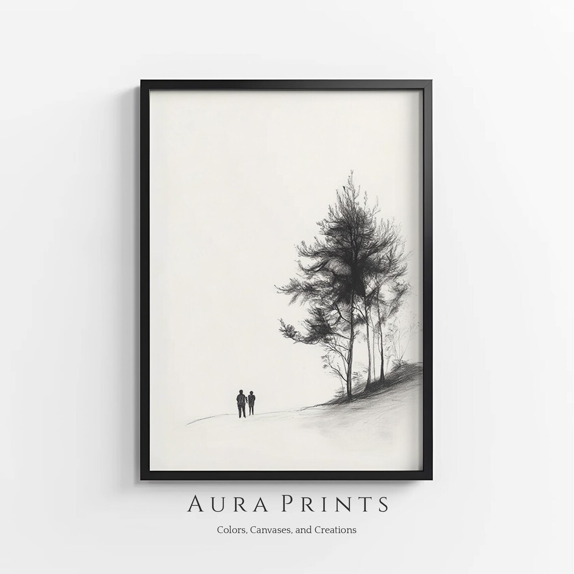 Father and Son Walking Together Minimal Pencil Sketch Family Poster