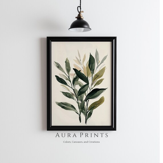 Lush Green Leaves Botanical Watercolor Minimal Modern Wall Art