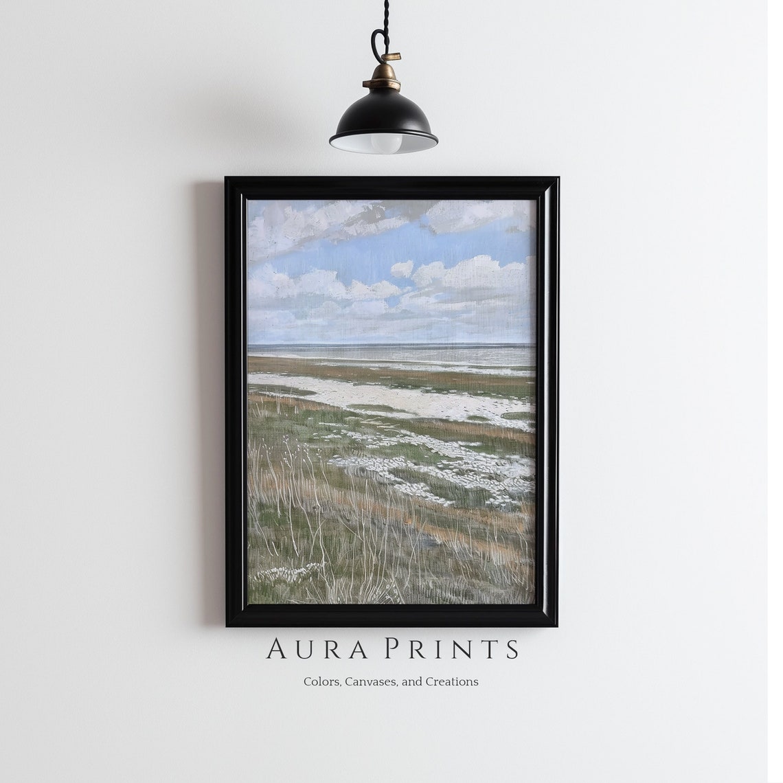 Muted Coastal Marsh Oil Painting Neutral Calm Landscape Poster