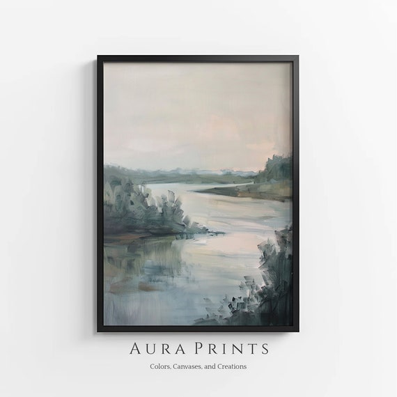 Wall Art River Landscape Oil Painting Vintage Scenery 0151