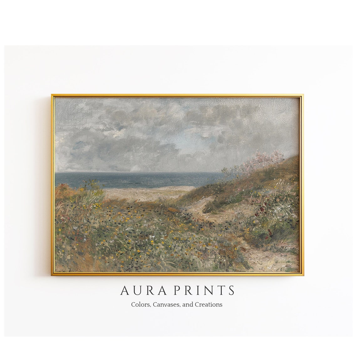 Flowering Dunes Wildflower Ocean View Vintage Coastal Art Poster