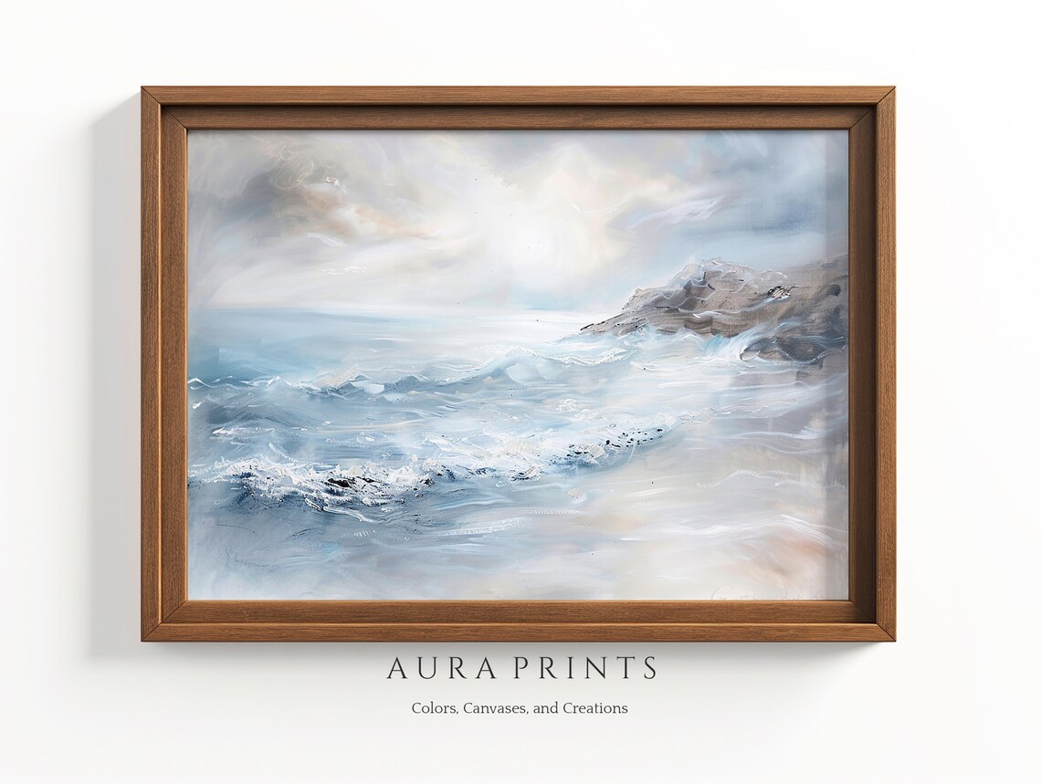 Soft Ocean Waves Misty Seascape Oil Painting Coastal Art Poster