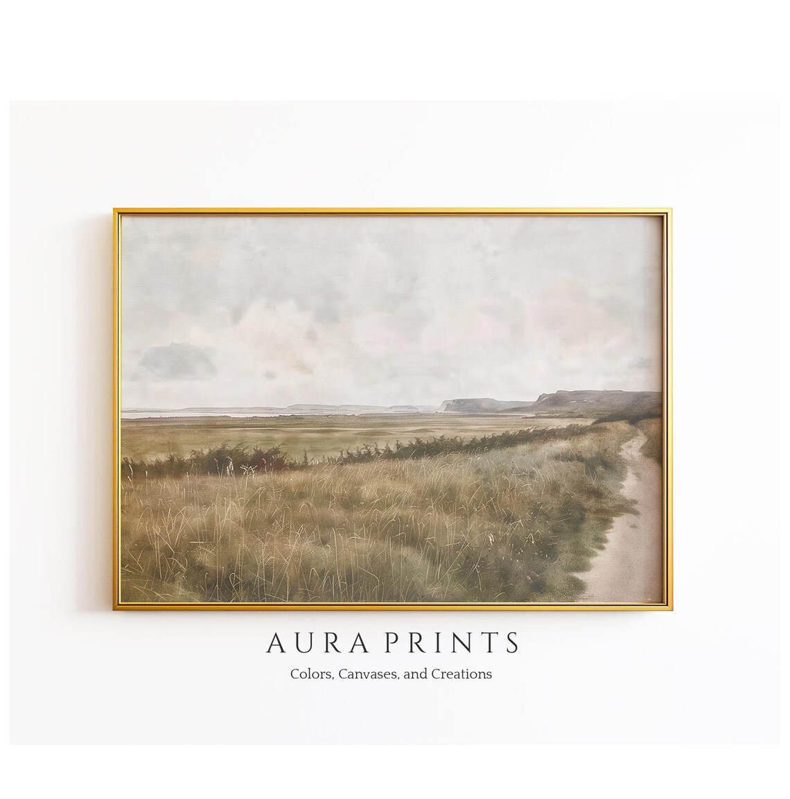 Muted Coastal Field Path Grassy Landscape Oil Painting Art Poster