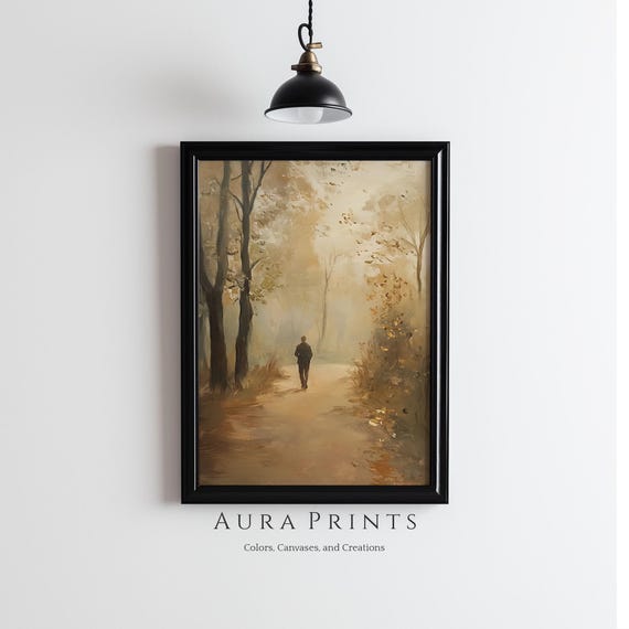 Man Walking Alone In Autumn Park Art Entryway Wall Decor Print 1221
