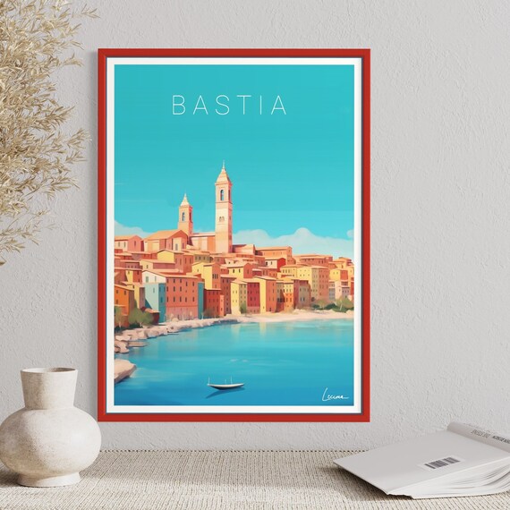 Bastia Corsica Turquoise Waterfront Old Town France Travel Poster