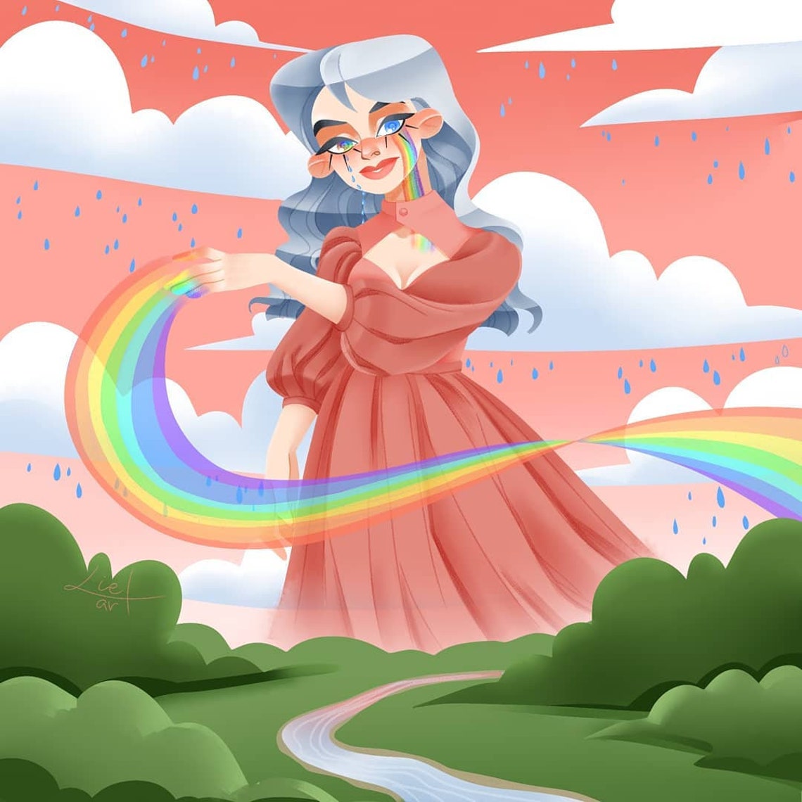 Dreamy Rose Goddess Rising Over the Clouds Mythology Art Poster - Image 3