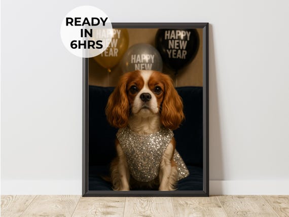 Custom Bow Tie Pet Portrait New Year Dog Art Party Gift