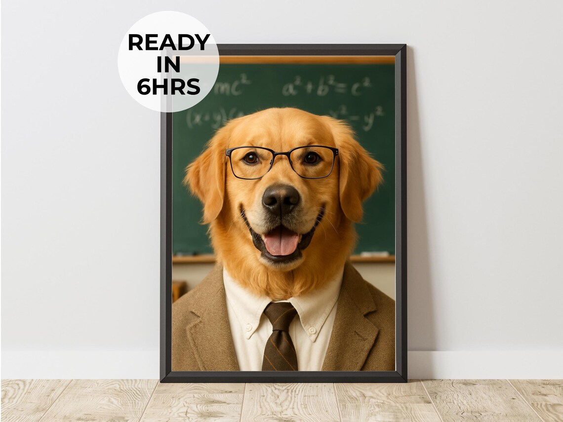 Golden Retriever Teacher Pet Portrait Glasses Blazer Classroom Funny Poster