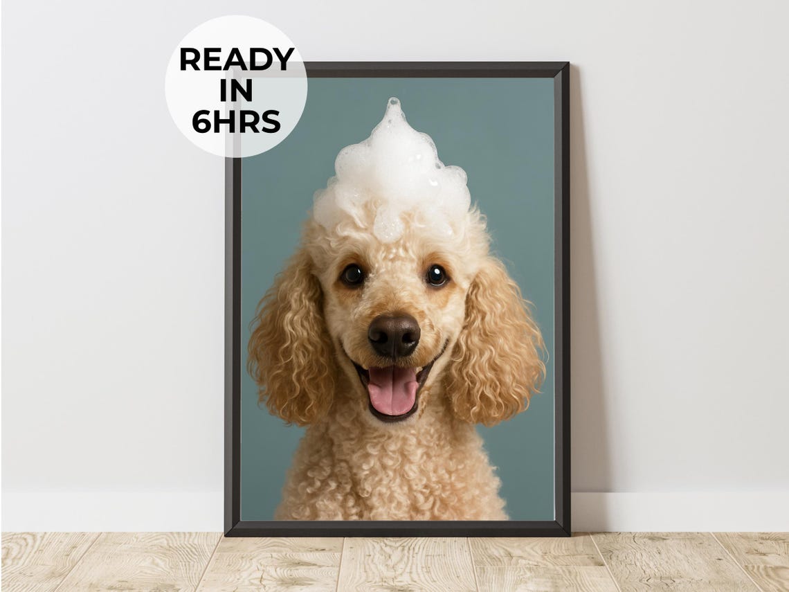 Funny Shampoo Pet Portrait Bath Time Art Grooming Gift