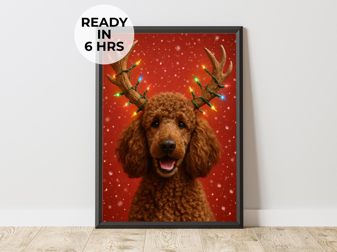 Custom Reindeer Pet Portrait Christmas Gift Art Print