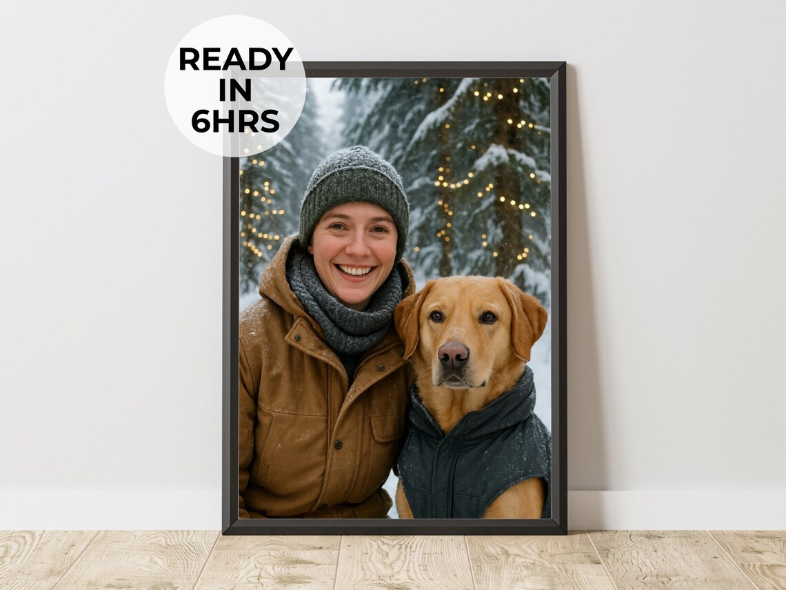 Winter Snow Dog Portrait Owner Cozy Christmas Pet Photo Poster