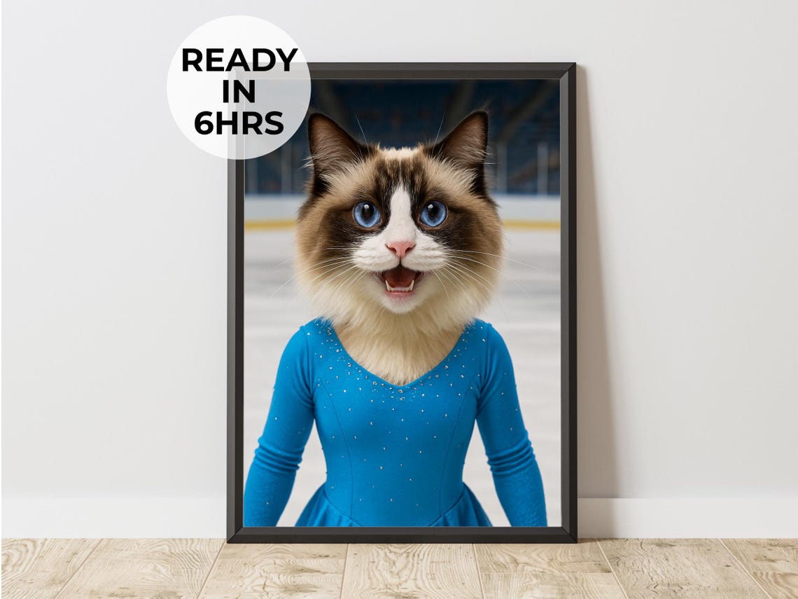 Ice Skater Pet Portrait, Winter Artwork