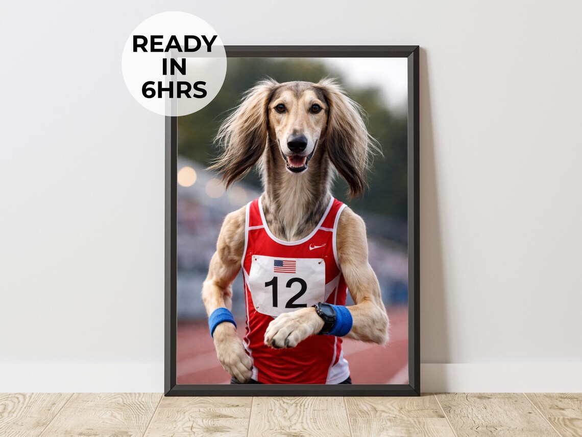 Custom Track Runner Pet Portrait, Dog Art Gift