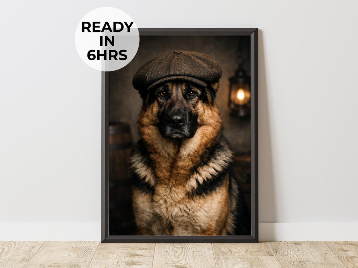Custom German Shepherd Newsboy Cap Vintage Pet Portrait Poster