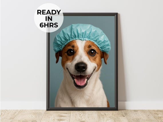 Funny Shower Cap Pet Portrait Bath Time Art Grooming Gift