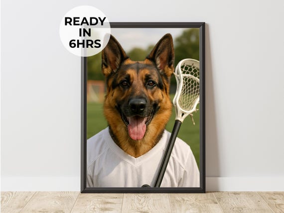 Lacrosse Pet Portrait Custom Dog Cat Sports Artwork Athletic Field Illustration Gift