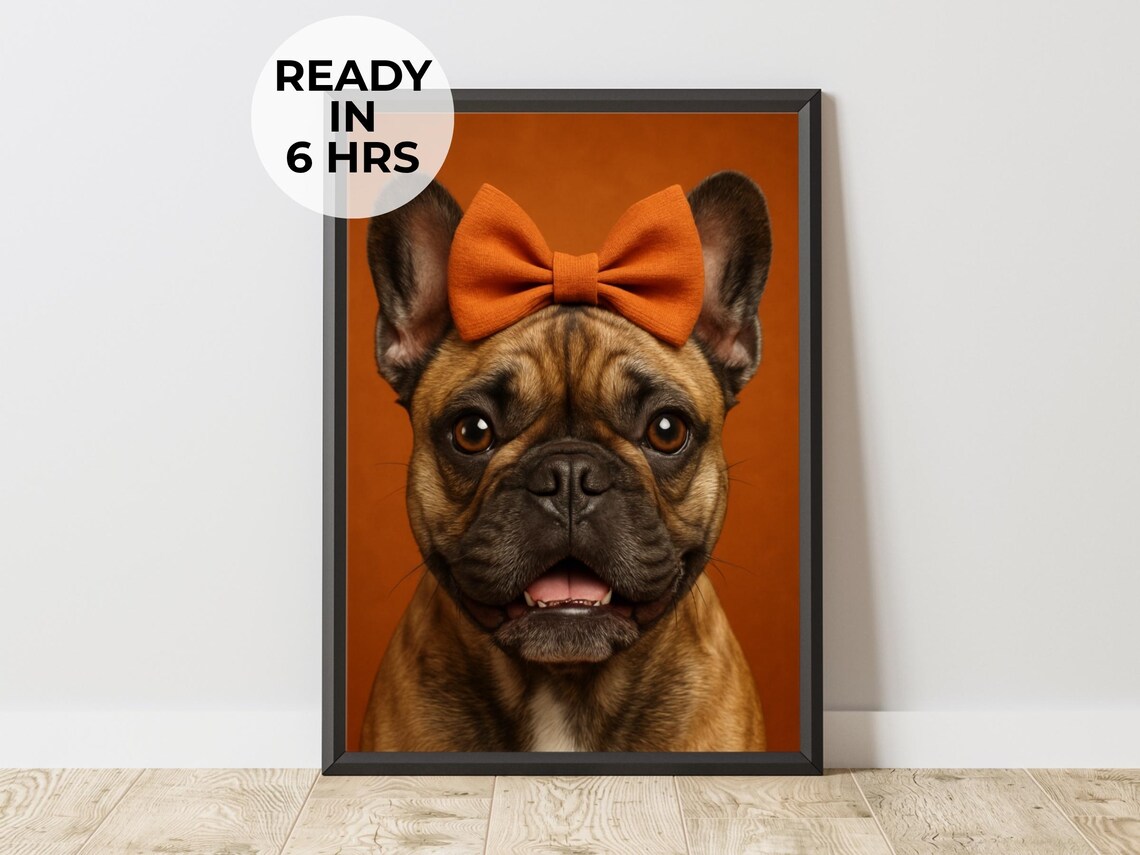 Fall Pet Portrait Bow Dog Art Print, Thanksgiving Gift
