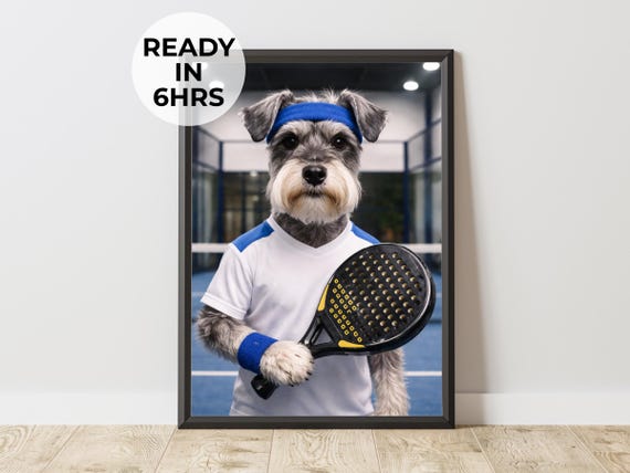 Custom Padel Pet Portrait, Dog Art Gift