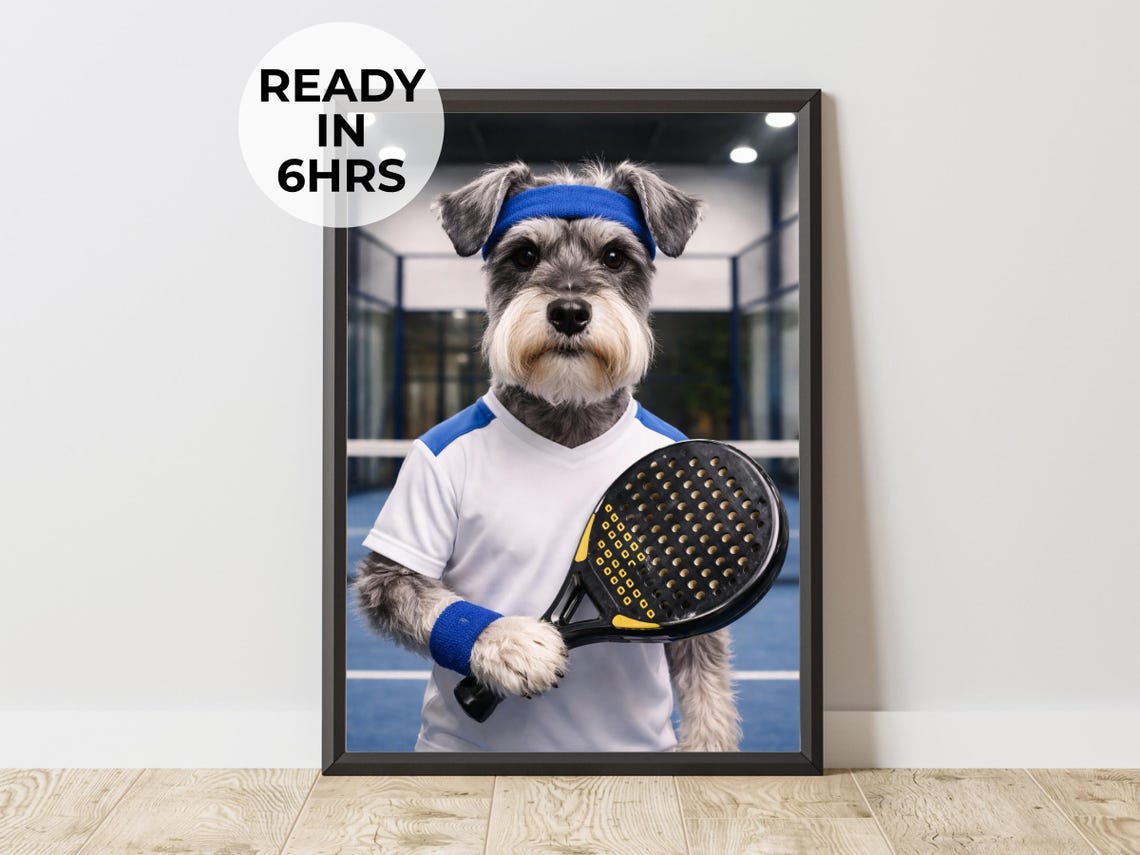 Custom Padel Pet Portrait, Dog Art Gift