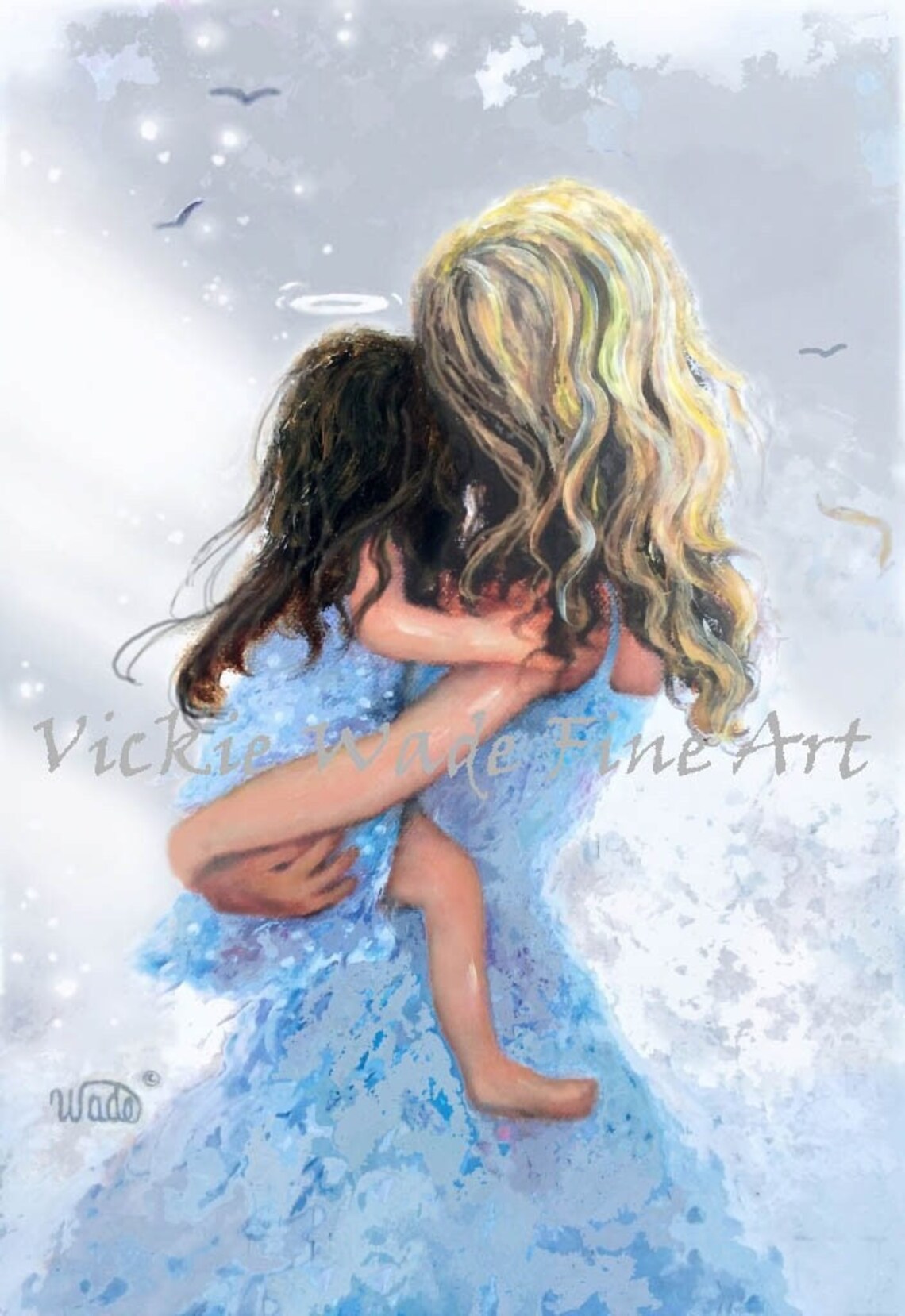 Mother and Daughter Hugging Memorial Art Print