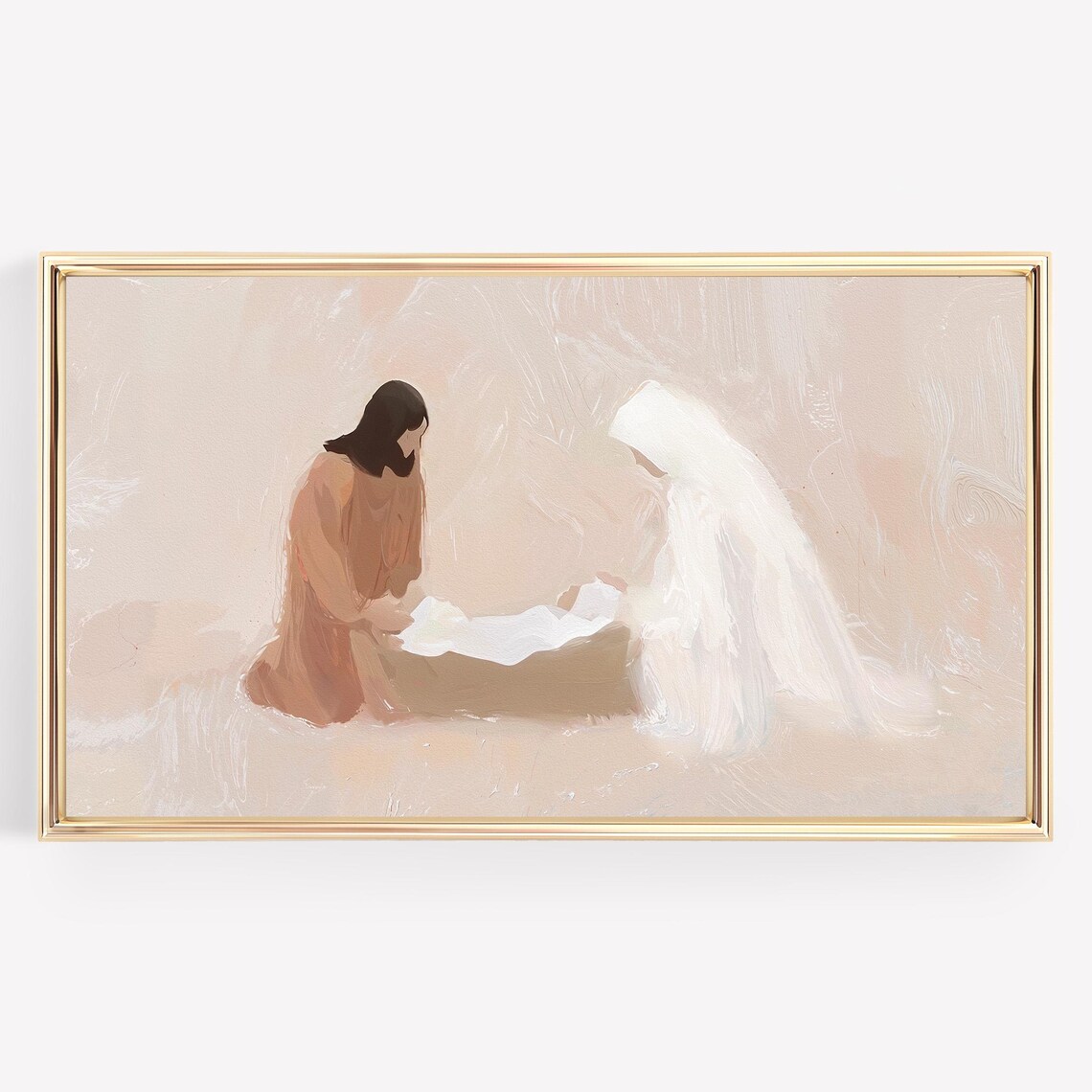 Abstract Nativity Painting Mary Joseph Baby Jesus Neutral Art Poster - Image 4