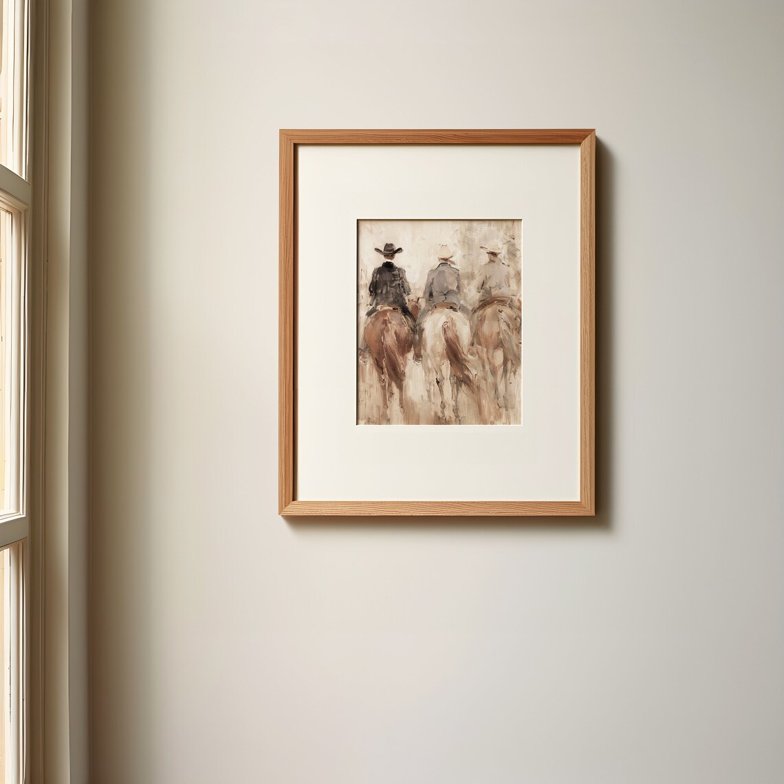 Cowboys on Horseback Western Oil Painting Warm Neutral Riding Poster - Image 3