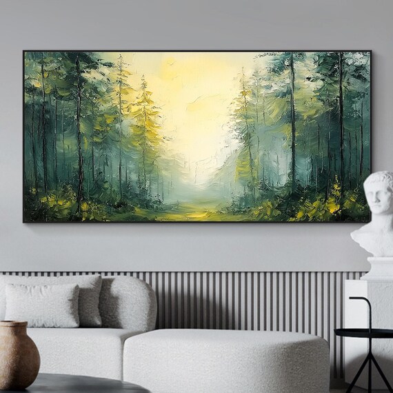 Large Original Forest Oil Painting On Abstract Forest Scenery Painting Green Tree Wall Art Custom Modern Painting Office Wall Decor