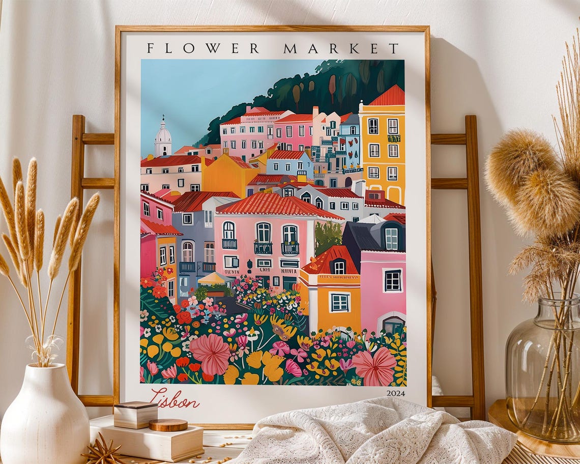 Lisbon Flower Market Colorful Alfama Hillside 2024 Travel Poster