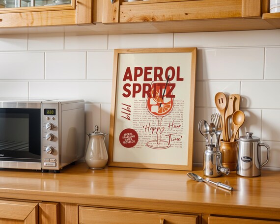 Aperol Spritz Retro Typography Cocktail Italian Happy Hour Recipe Poster