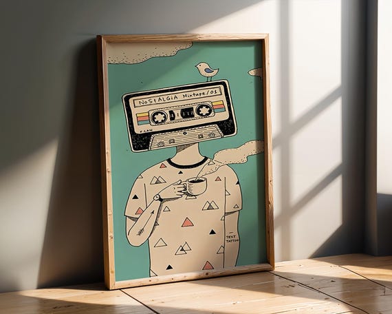 Retro Mixtape Pop Art Print Quirky Coffee Cassette Tape Illustration Fun Music Lover Wall Decor For Home Or Office