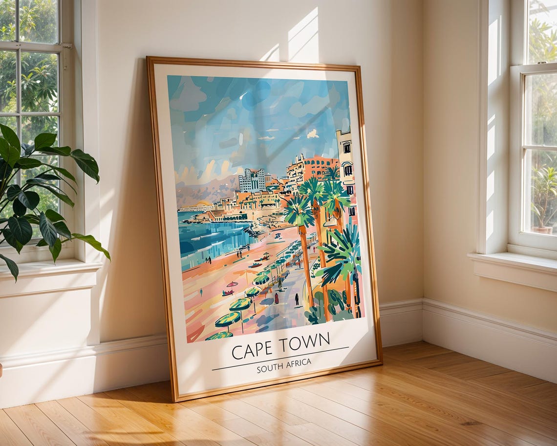 Cape Town South Africa Palm Beach Waterfront Travel Poster Art