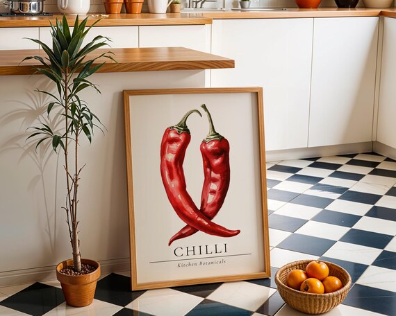 Red Chilli Peppers Watercolor Kitchen Botanicals Culinary Poster