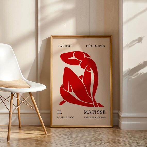 Matisse Blue Nude Cutout Poster Red Figure 1948 Abstract Minimalist Decor