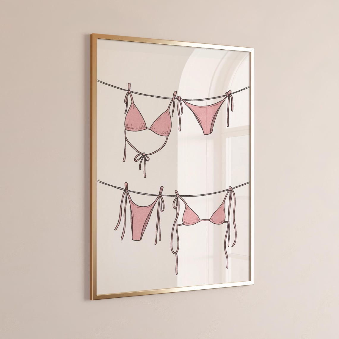 Pink Bikinis On Clothesline Beach Coastal Summer Wall Decor Poster